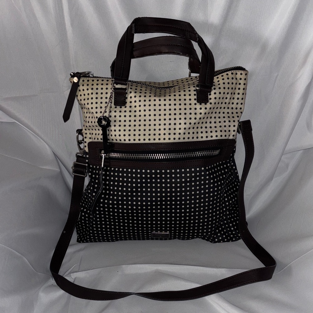 Fossil Dark Chocolate Brown and Cream Polka Dot Women's Bag